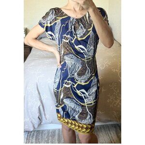 HaLe Bob Dress Medium M 6 8 10 Safari Silk Shift Yellow Blue Brown White